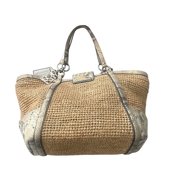 COACH Hampton straw & snakeskin leather tote zebra print w/wristlet Purse - Picture 3 of 9